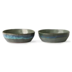 HKliving 70s Ceramics: Pasta Bowls, Moss (Set of 2)