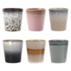HKliving Set of 6 180ml Ceramics 70s Mug Set