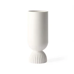 HKliving White Ceramic Ribbed Base Flower Vase