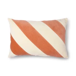HKliving Striped Cushion Velvet Peach/Cream 40x60cm