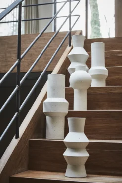 HKliving Vase 113x13xh32cm mottled white handmade from clay.