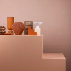 HKliving Ribbed Base Rustic Matt Orange Ceramic Vase