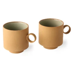 HKliving Bold & Basic Ceramics Coffee Mug Ochre Set of 2