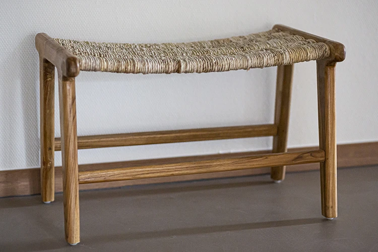 HKliving Stool 65x40x41,5cm in Natural Teak Wood and Rope Seat 5 HKliving Stool 65x40x41,5cm in Natural Teak Wood and Rope Seat