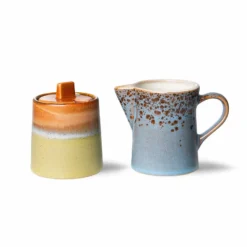 HKliving 70S CERAMICS: MILK JUG & SUGAR POT, BERRY/PEAT
